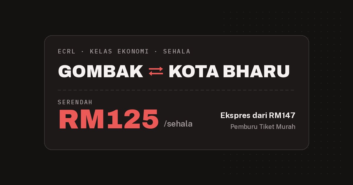 Kad tambang ECRL Gombak ke Kota Bharu, kelas Ekonomi sehala serendah RM125